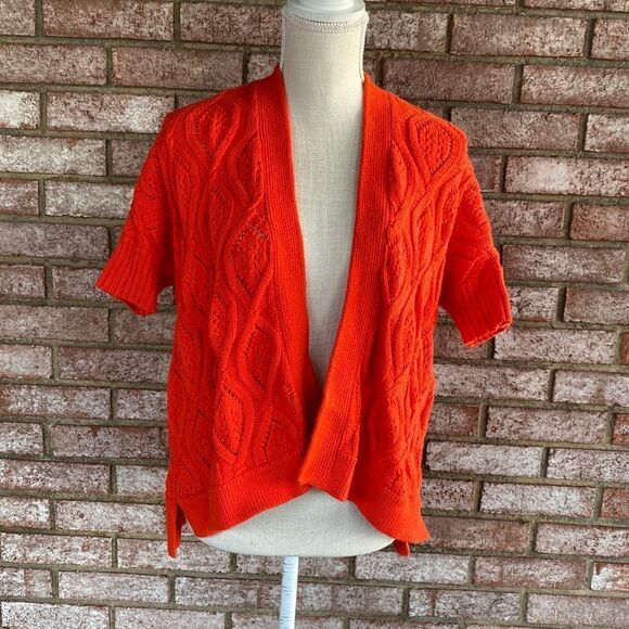 Loft Knitted Bright Orange Short Sleeve Cardigan - Size S - Picture 1 of 10
